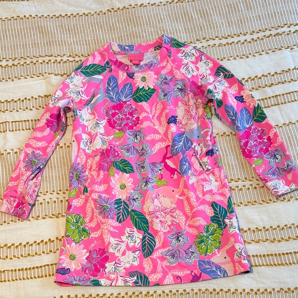 Floral Pink elephant Lilly Pulitzer girls dress size M (6/7)